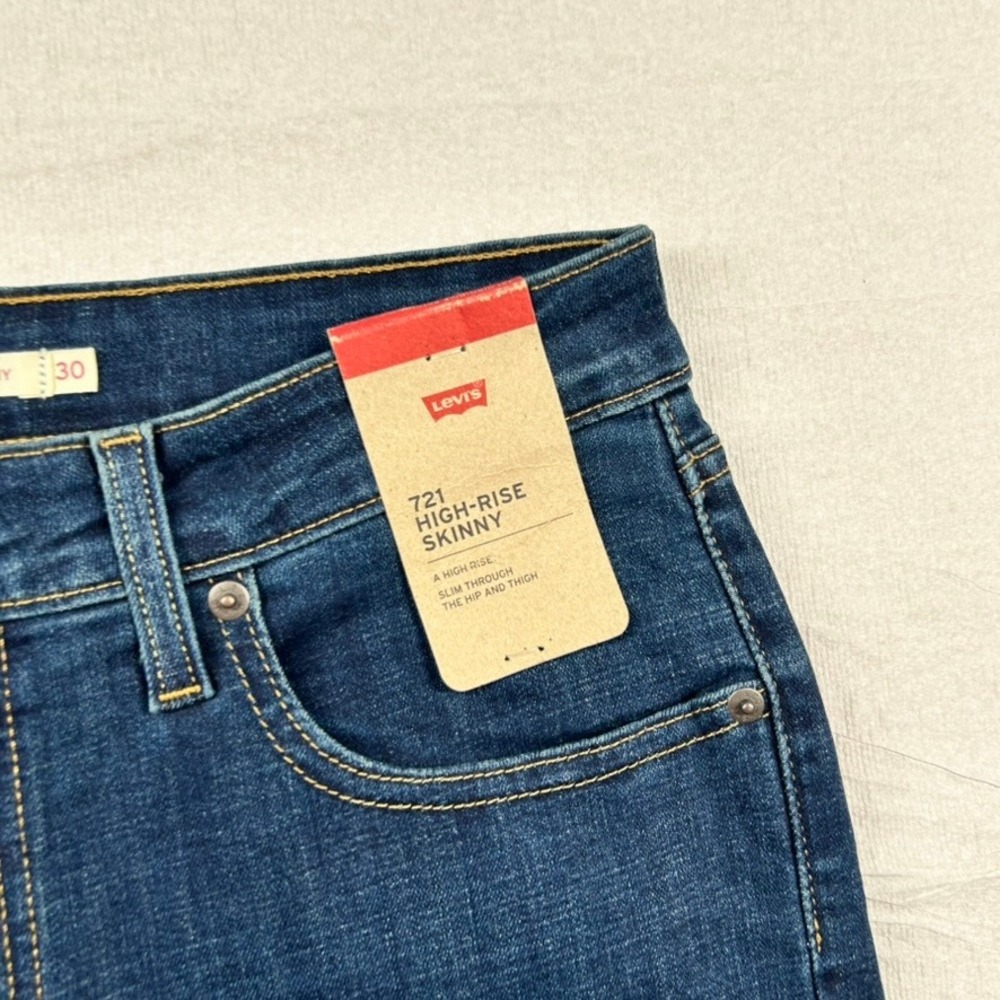 Levis 721 High Rise Skinny Jeans Dark Wash Denim Blue Womens 30x30 - Picture 9 of 14